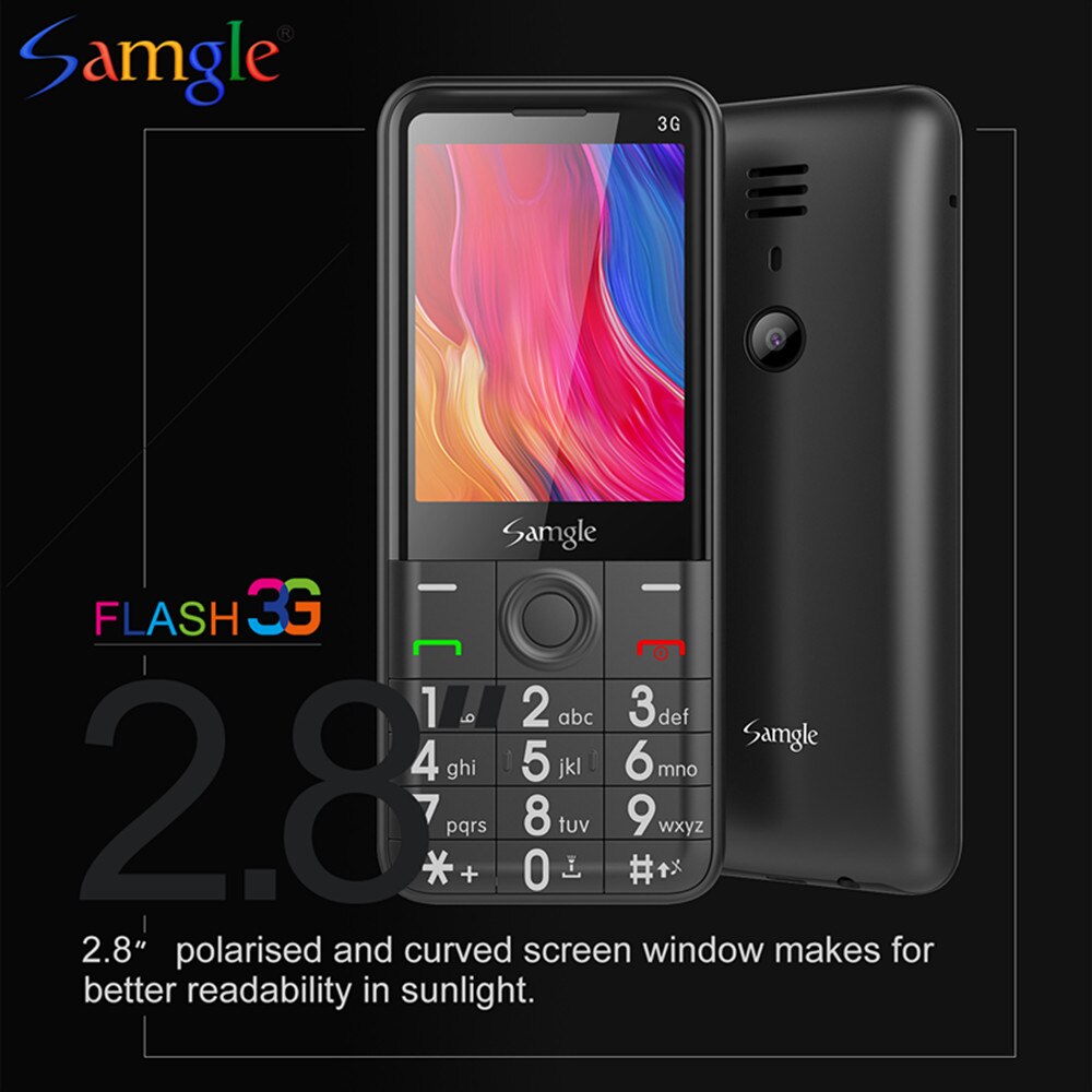 Samgle F5 Flash Wcdma 3G Bar Feature Mobiele Telefoon Speed Dial 2.8 "Kleur Display Zaklamp Whatsapp Grote Toetsenbord telefoon Voor Oudere