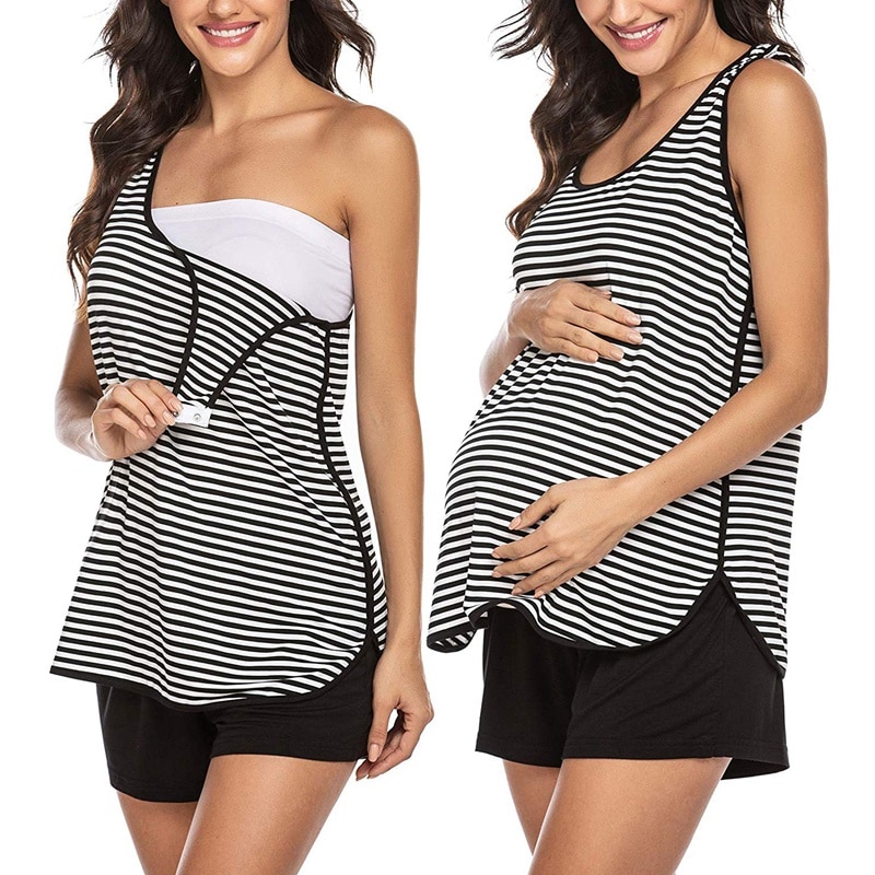 Kvinnor moderskap pyjamas set amning amning pyjamas set amning toppar + byxor graviditet nattkläder