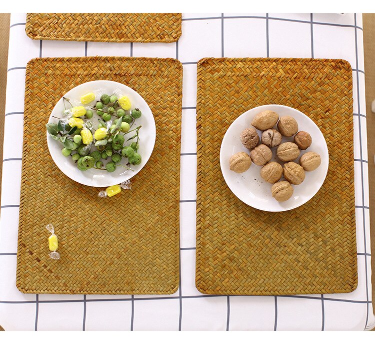Geweven stro placemats tafelmatten voor eettafel warmte-isolatie pannenlap rechthoekige onderzetters koffiedrank thee kopje onderzetter