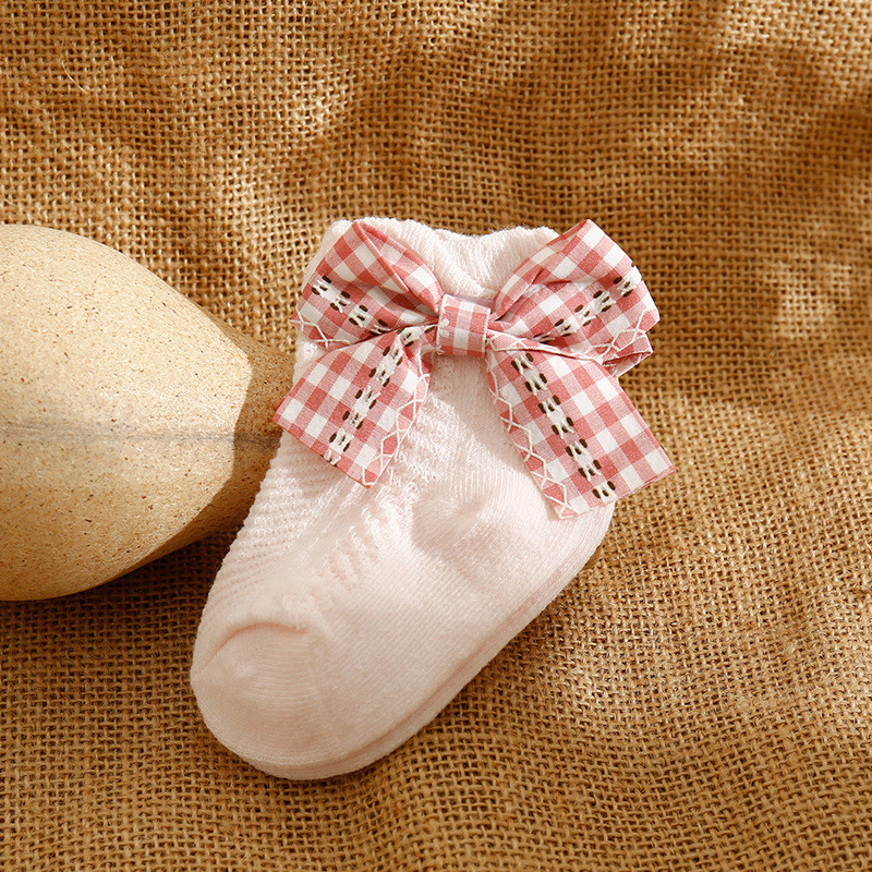 Adorável bebê meninas meias de algodão bebê recém-nascido primavera verão arco meias para a criança meninas macio respirável tornozelo meia: pink / XS(0-6M)