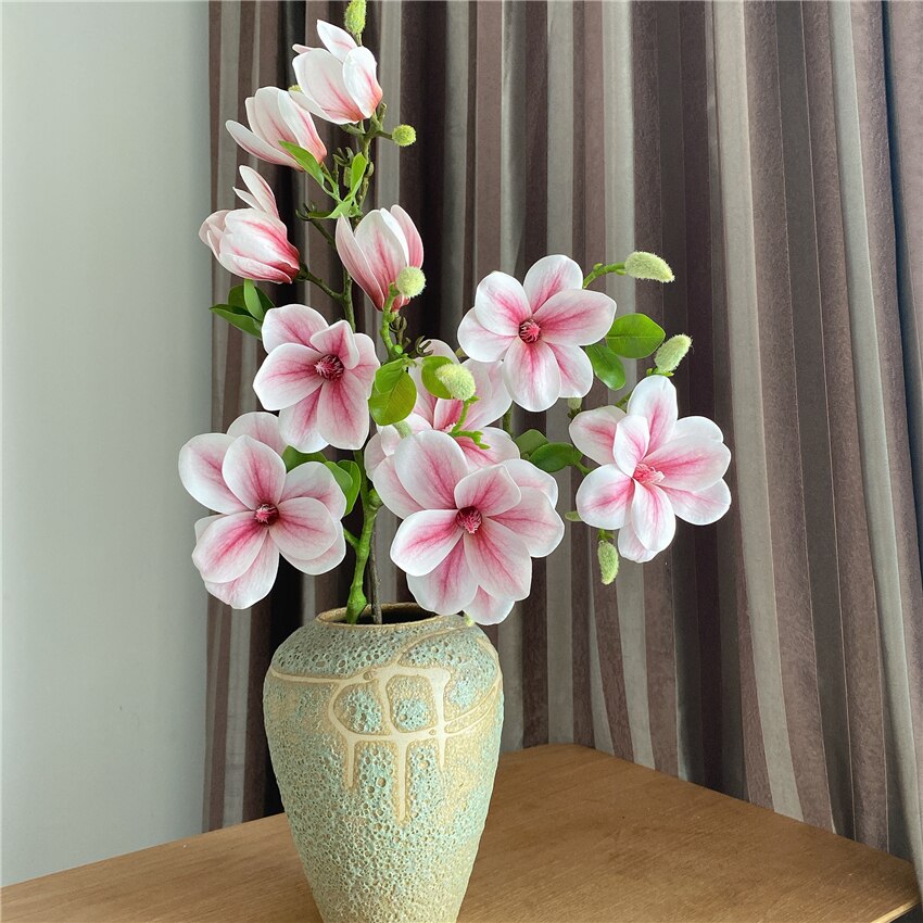Luksuriøse stor magnolia gren ekte touch kunstige blomster til jul bryllup dekorasjon blomster kunstige