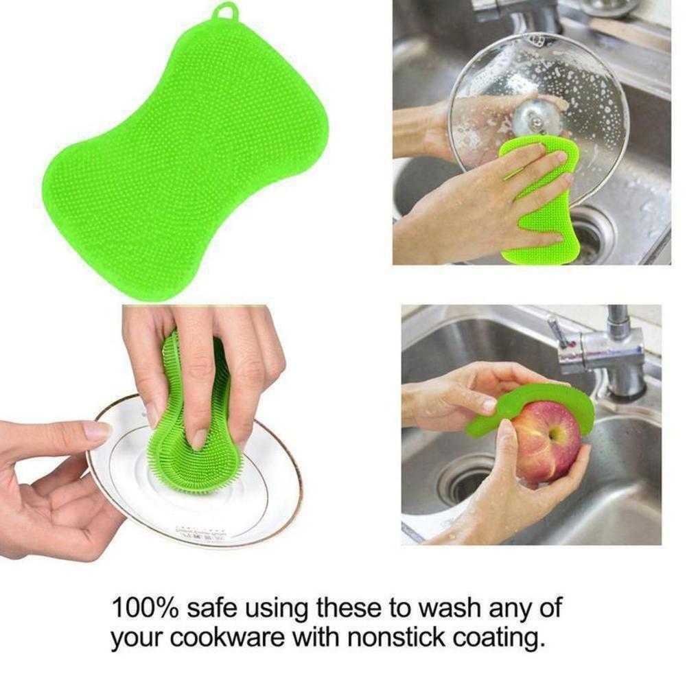 Cepillo de silicona para lavar platos, herramienta de limpieza de cocina, sartén, esponja, estropajo