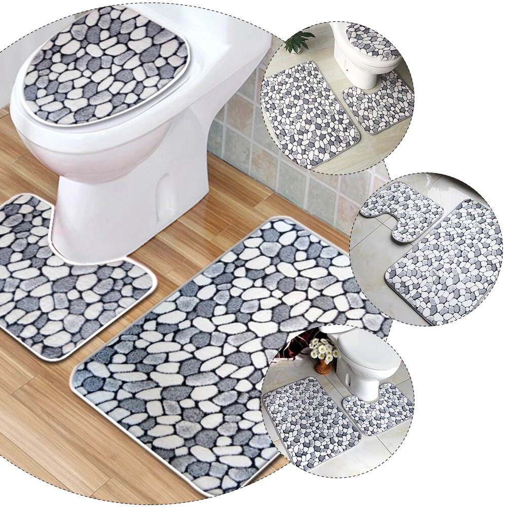 3Pcs Badmat Coral Fleece Anti-Slip Wc Tapijt Set Wc Matten Set Wc Deksel Cover Voor Thuis badkamer