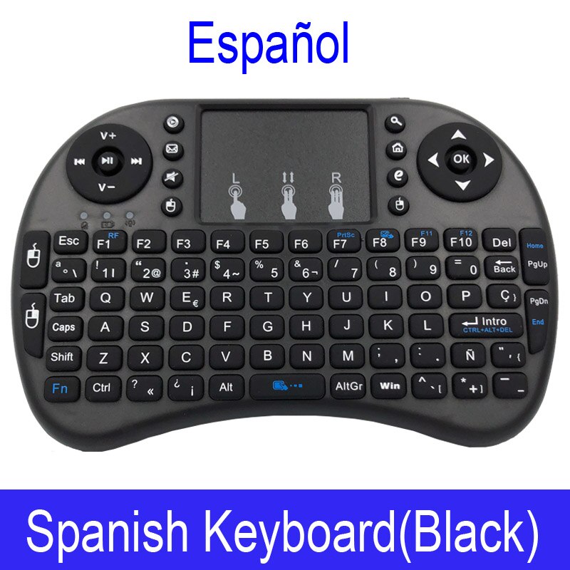 I8 mini trådløst tastatur 2.4 ghz engelsk arabisk russisk hebraisk qwerty tastatur med touchpad til android tv box laptop mi: Spansk / Med baggrundsbelyst