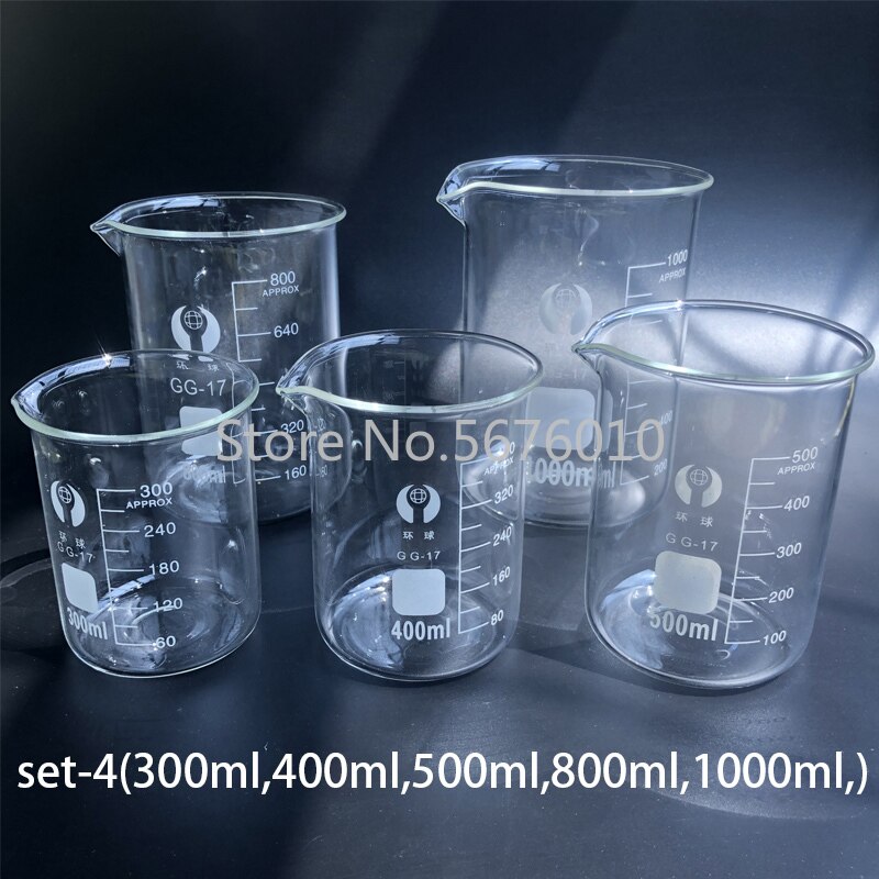 Vaso de vidrio de borosilicato para laboratorio, vaso medidor de todos los tamaños, equipo de laboratorio de experimentos químicos, 1 Juego