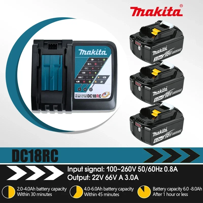 Caricabatteria agli ioni di litio originale Makita DC18RC con Schermo a portato 14.4V 18V Bl1830 Bl1430 Dc18Ra Alimentazione elettrica DC18Rct 3A Ricarica