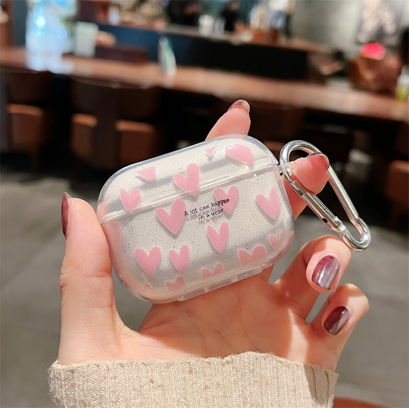 Ins dessin animé Bling paillettes souple TPU étui pour écouteurs pour Airpods Pro 2nd mignon coeur étui pour AirPods 1 2 3 4 2024 couverture boîte de chargement: 3XS / CORAL