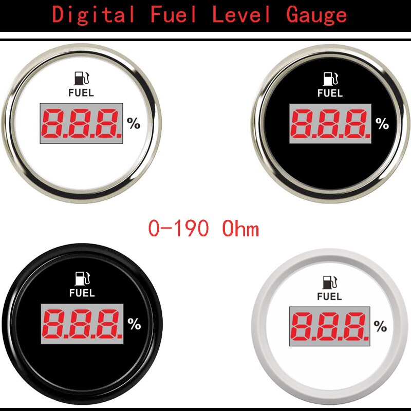 Uniwersalny cyfrowy wskaźnik poziomu paliwa 0 ~ 190 om sygnał zbiornik paliwa wskaźnik poziomu z czerwone podświetlenie pasuje robić samochodu łódź morska 52MM