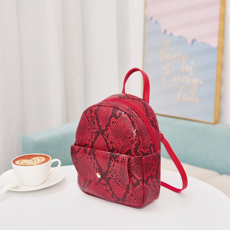 Women Snakeskin Pattern Backpack Ladies Stylish PU Daypack Shoulder Bags for Travel Shopping: Burgundy