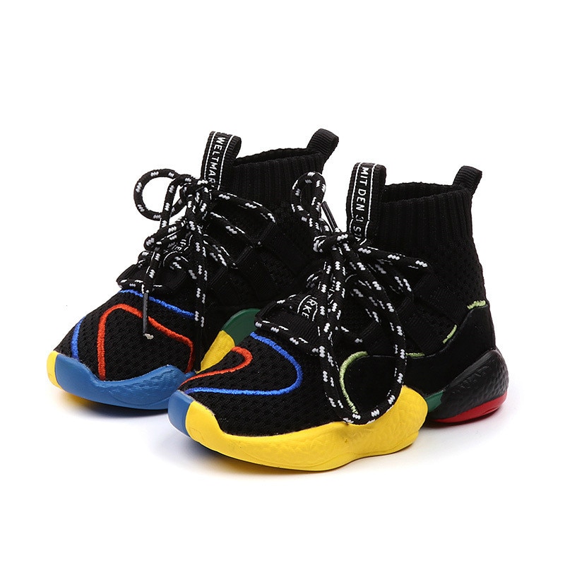 2019 da criança meninos meninas high top tênis bebê/criança/pouco/grande criança laço-up booties crianças moda escola marca sapatos casuais