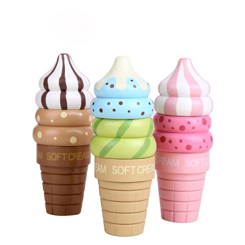 Wooden Ice Cream Pretend Play Food Kitchen Toys Educational Children Wooden Imitation Game for Kids Preschool Learn Montessori