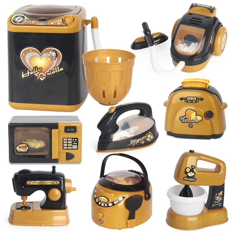 Online Celebrity Kinderen Mini Keuken Set Meisje Model Speelhuis Zwart En Gouden Kleine Apparaten Speelgoed Koelkast Wassen Ma