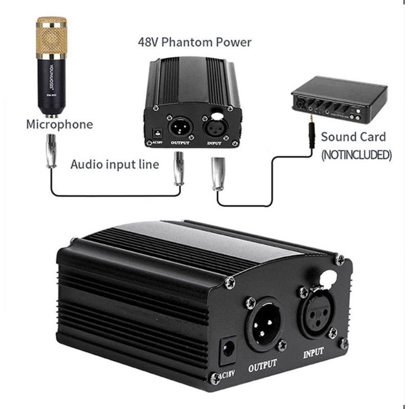 48v phantom-virtalähde adapterilla au us eu pistoke kondensaattori karaokemikille