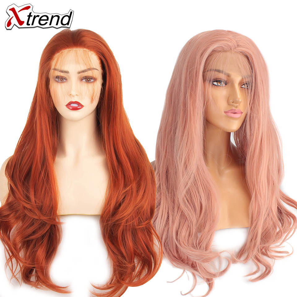 Xtrend syntetisk blonde front paryk lang pink kobber rød lilla orange ombre grå blond hvid parykker til kvinder bølge hår kvinde