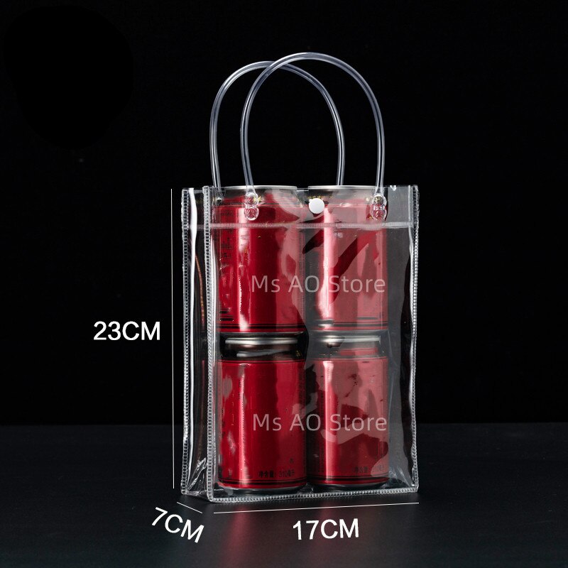 10/20 stks/partij Transparant Zacht PVC Tote Verpakking Zakken met Handlus Doorzichtige Plastic Handtas Cosmetische Tas: Goud / 5x5x5 cm