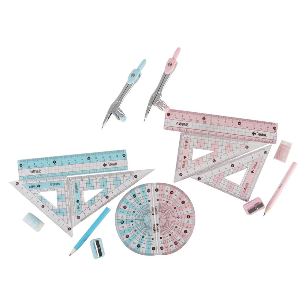 8 in 1 kompas lineal kit geometri tegneværktøj maleridragt matematisk studerende papirvarer blyant / lineal / viskelæder / slibemaskine