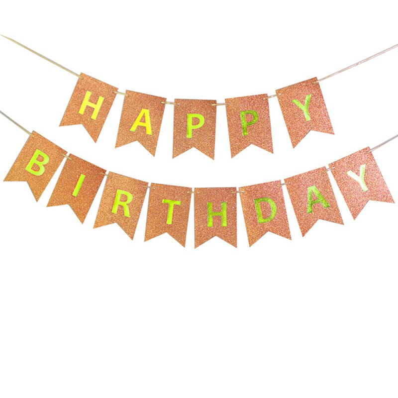 Happy birthday letter glitter paper banner pull flag children's day party party baby shower decoration: Champagne gold