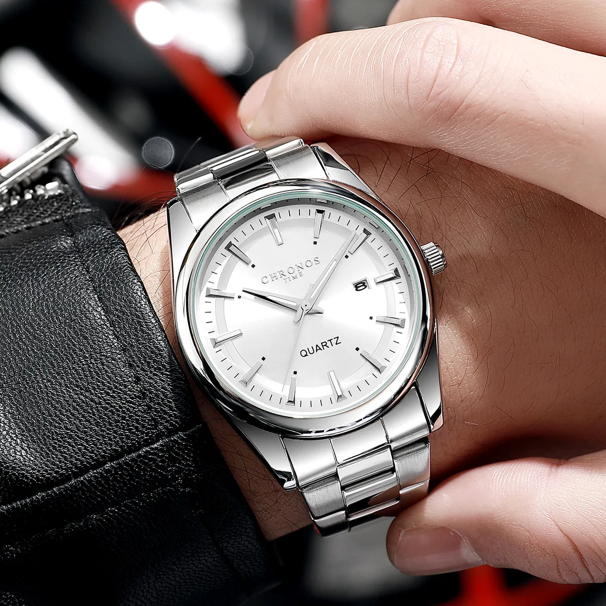 CHRONOS Luxe Quartz Horloge voor Mannen Waterdicht Datum Lichtgevende Horloge Roestvrij Staal heren Horloges Mannelijke Klok Sport Reloj: Roze