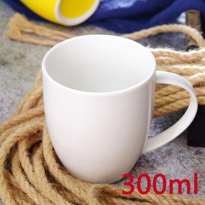 Tasse à café Cappuccino Macaron 240-300ml, en céramique, à bouche large, avec soucoupe, ensembles simples européens, épais et colorés: 300ml Single White