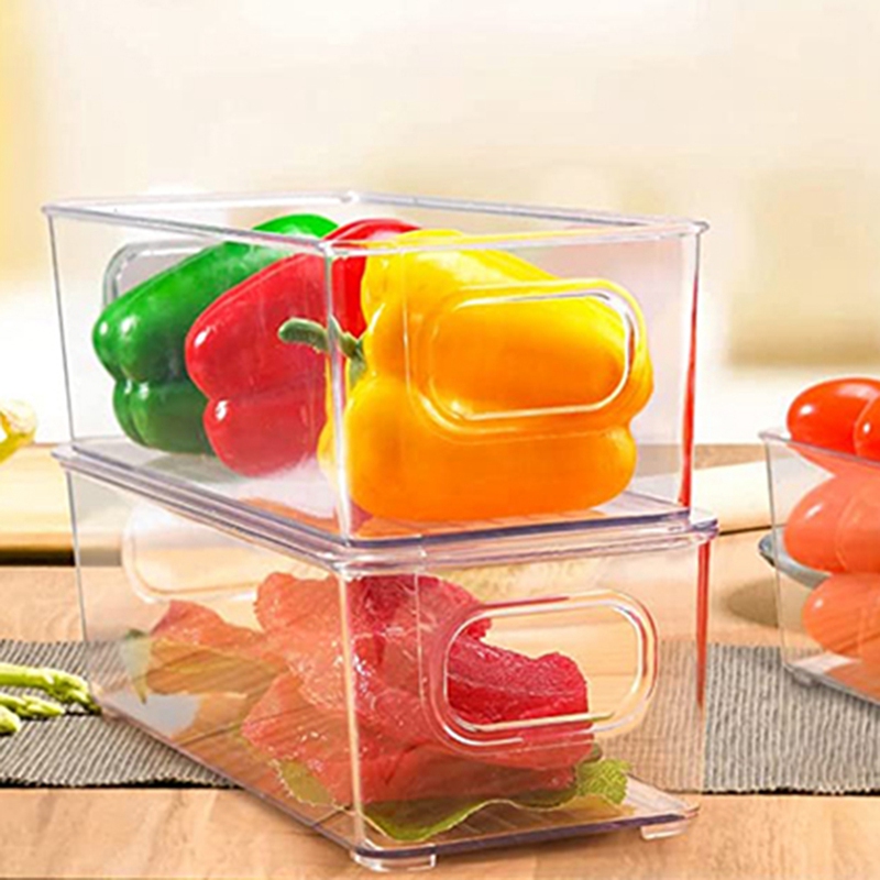 2 Pcs Stackable Plastic Storage Organizer Container Bins With Lids, Stackable Storage Bins With Handler For Refrigerator