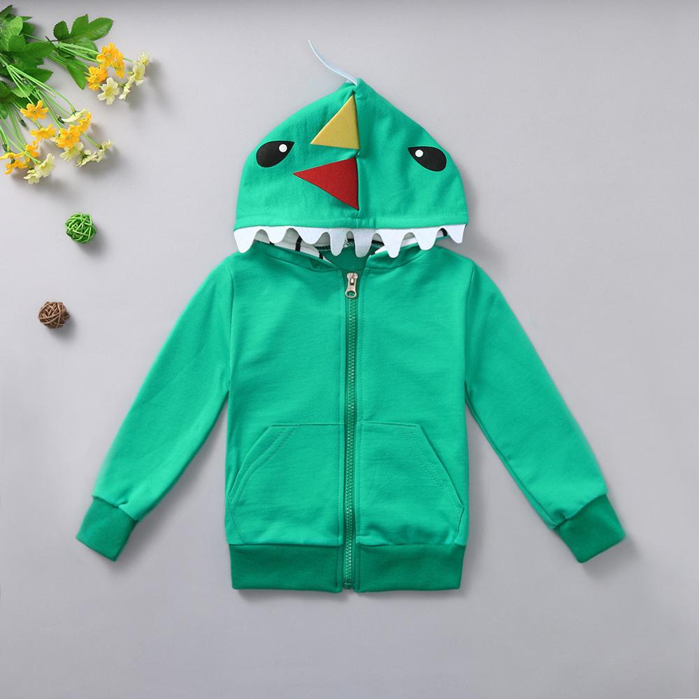 Spring and Autumn Toddler Kids Boys Girls Novelty Cartoon 3D Dinosaur Hooded Green Jackets Outerwear Zipper Casual Coats Z23$