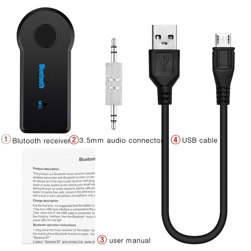 Adaptador de transmisor de receptor Bluetooth inalámbrico Jack de 3,5mm para Audio auxiliar de música de coche A2dp para auriculares Reciever manos libres