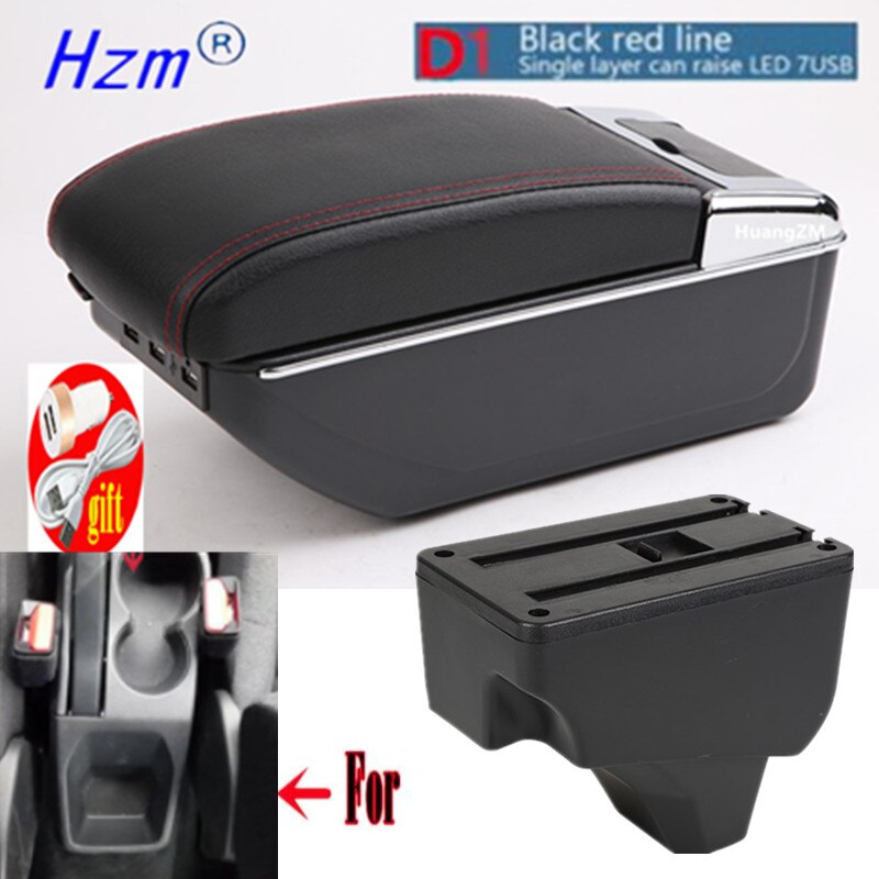 For Peugeot Armrest For Peugeot 208 Car Armrest box Retrofit parts Interior Storage box accessories USB LED: D style red line