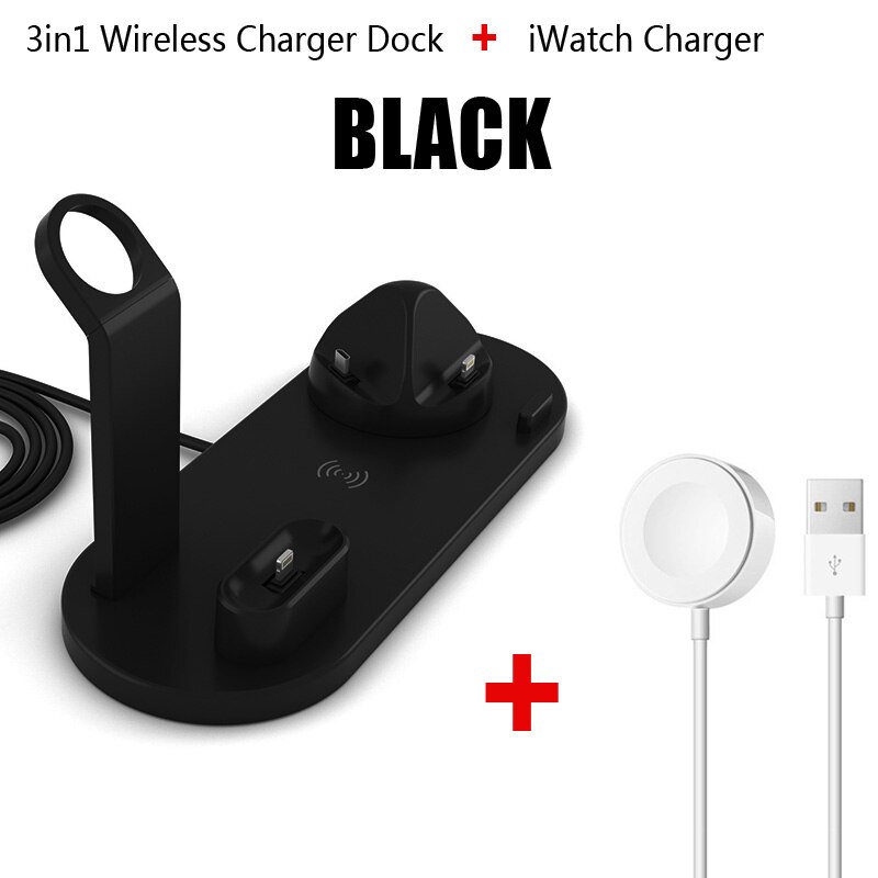 6 in 1 Wireless Charger Stand Mobile Phone Quick Charge Dock Micro USB Type-C for iPhone iWatch 5 4 3 Airpods Wireless Charging: Watch 3in1 Black