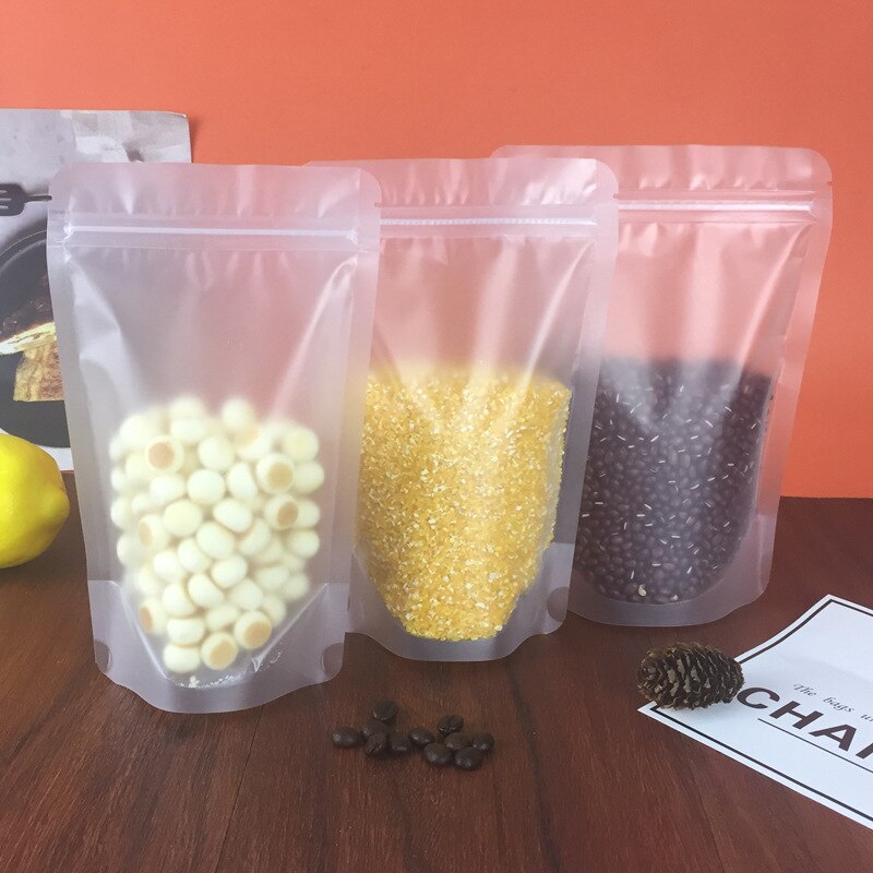 100pc Frosted Transparent Self-standing Zipper Bag Frosted Dried Fruit Food bag Milk Coffee Packaging Bag Biscuit Packaging