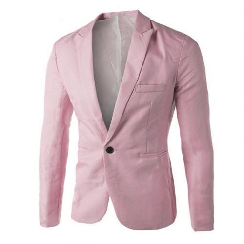 Herre blazer forår bomuld slim fit herre jakkesæt blazere herre one buttons slim fit solide herre blazere: Lyserød / Xxl