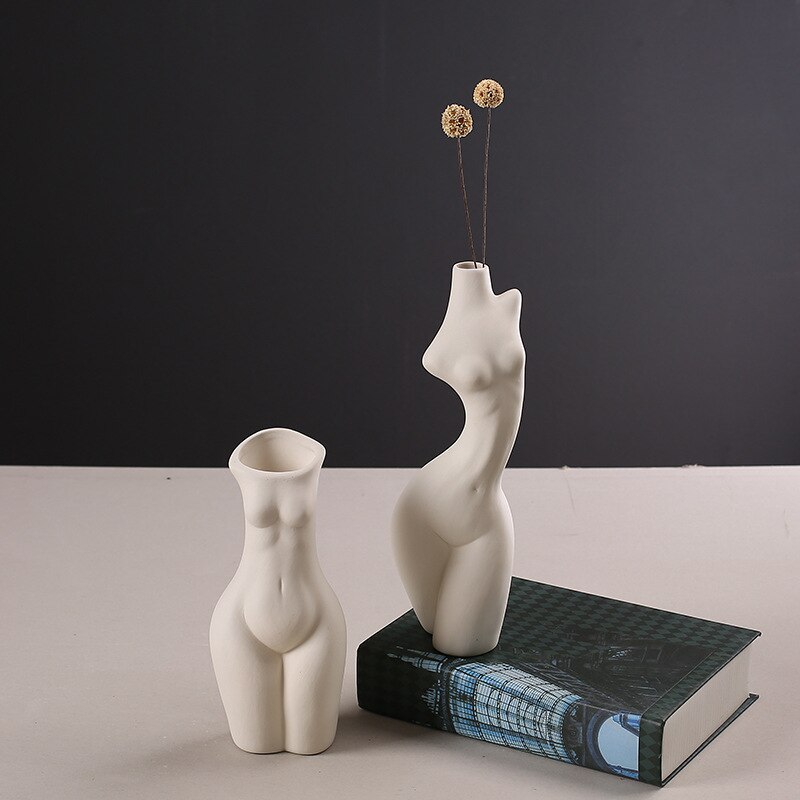 Vase en céramique pour femme, modèle de corps abstrait, décoration de salon, Pots de fleurs, Vases blancs décoratifs, accessoires de décoration pour la maison,