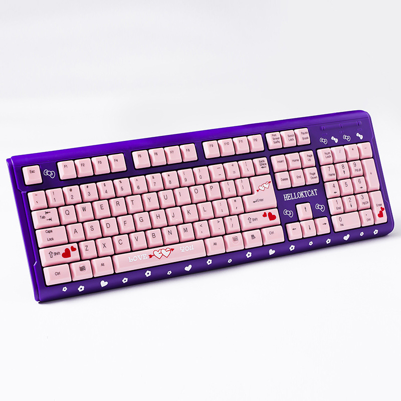 Unsharkable rosa sött trådbundet tangentbord ultratunt tyst lila tecknad katt hemlaptop usb vattentätt tangentbord