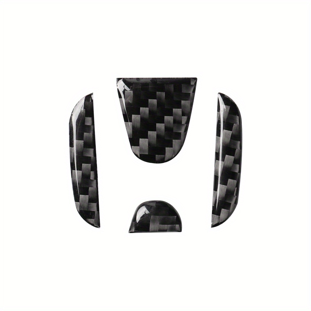 Garniture d'insertion de Logo central de volant en Fiber de carbone, 4 pièces, pour Honda pour Civic pour CRV pour Accord: Black