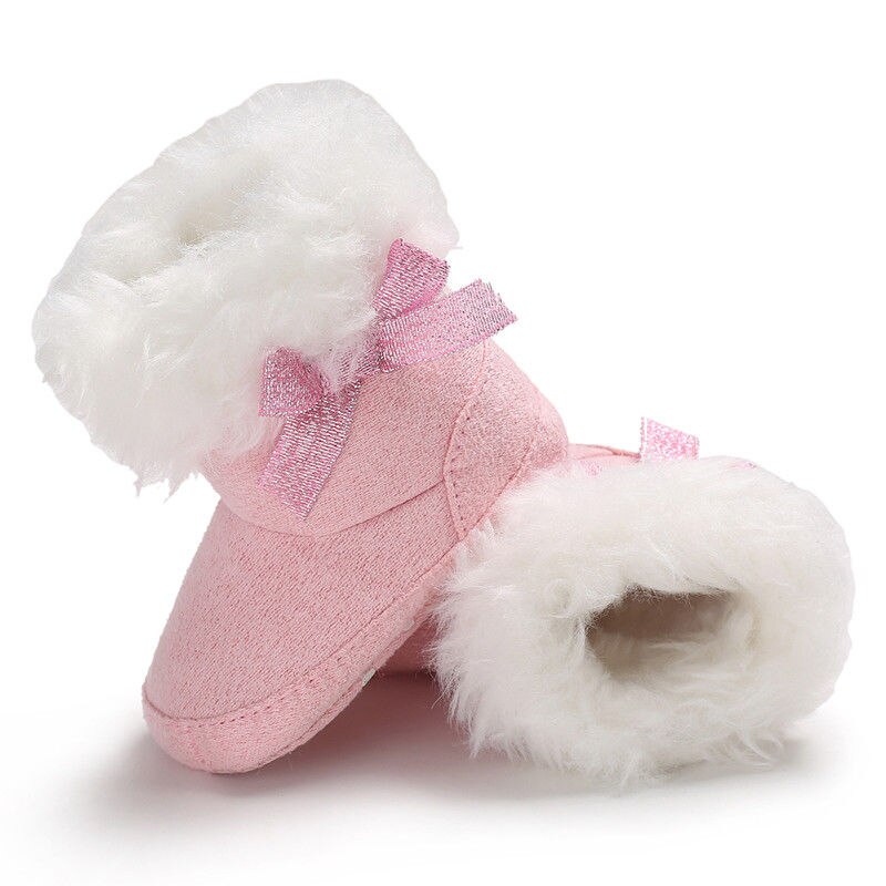 Winter Boots Kids Infant Baby Girl Bowknot Soft Sole Shoes Newborn Moccasin Boots: Pink / 0-6 Months