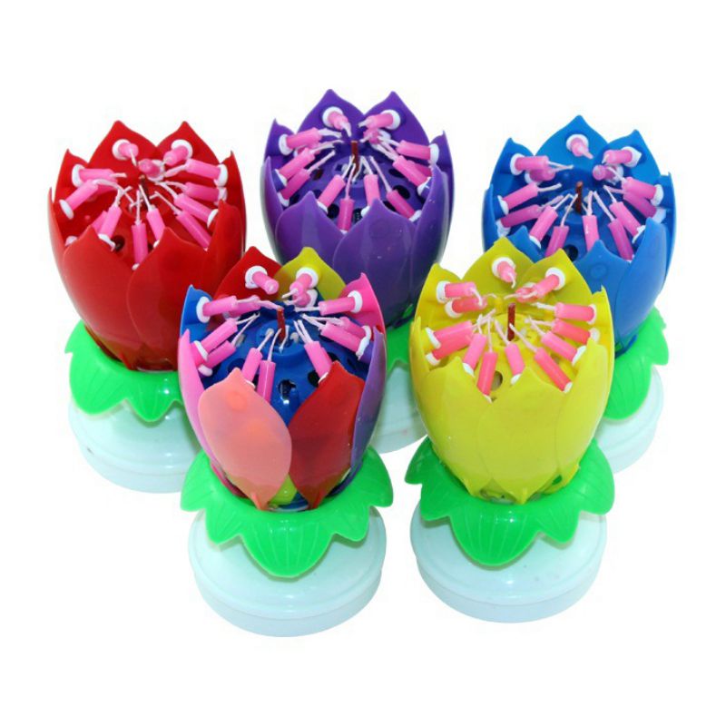 Birthday Cake Music Candles Lotus Flower Festival Decorative Music Wedding Party Decoration Cake Decorating Tool