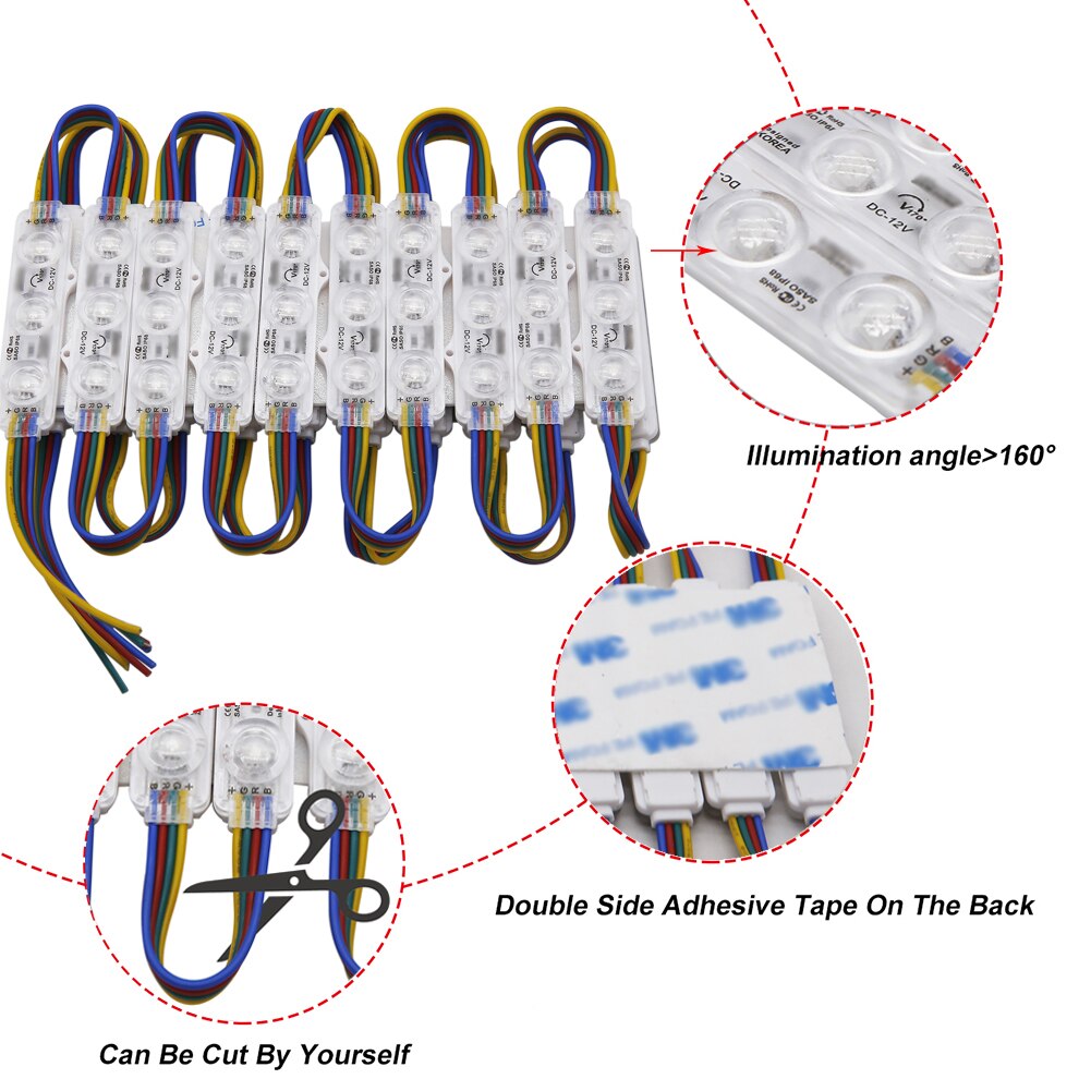 Smd 5050 rgb led-lichtstrip 3 led's reclame commerciële module achtergrondverlichting decor waterdichte lamp voor trap/caravan/tuin