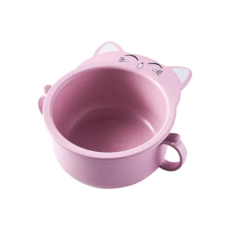 Bol en paille de blé chat, petit bol avec poignée, grande tasse à salade , vaisselle pour enfants: Pink