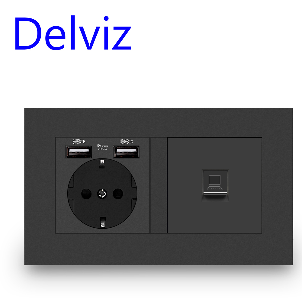 Delviz RJ45 Computer Wall Socket, EU Standard USB Power Socket, Computer connect Jack, CAT5E Connector Cable network Interface: Type 15