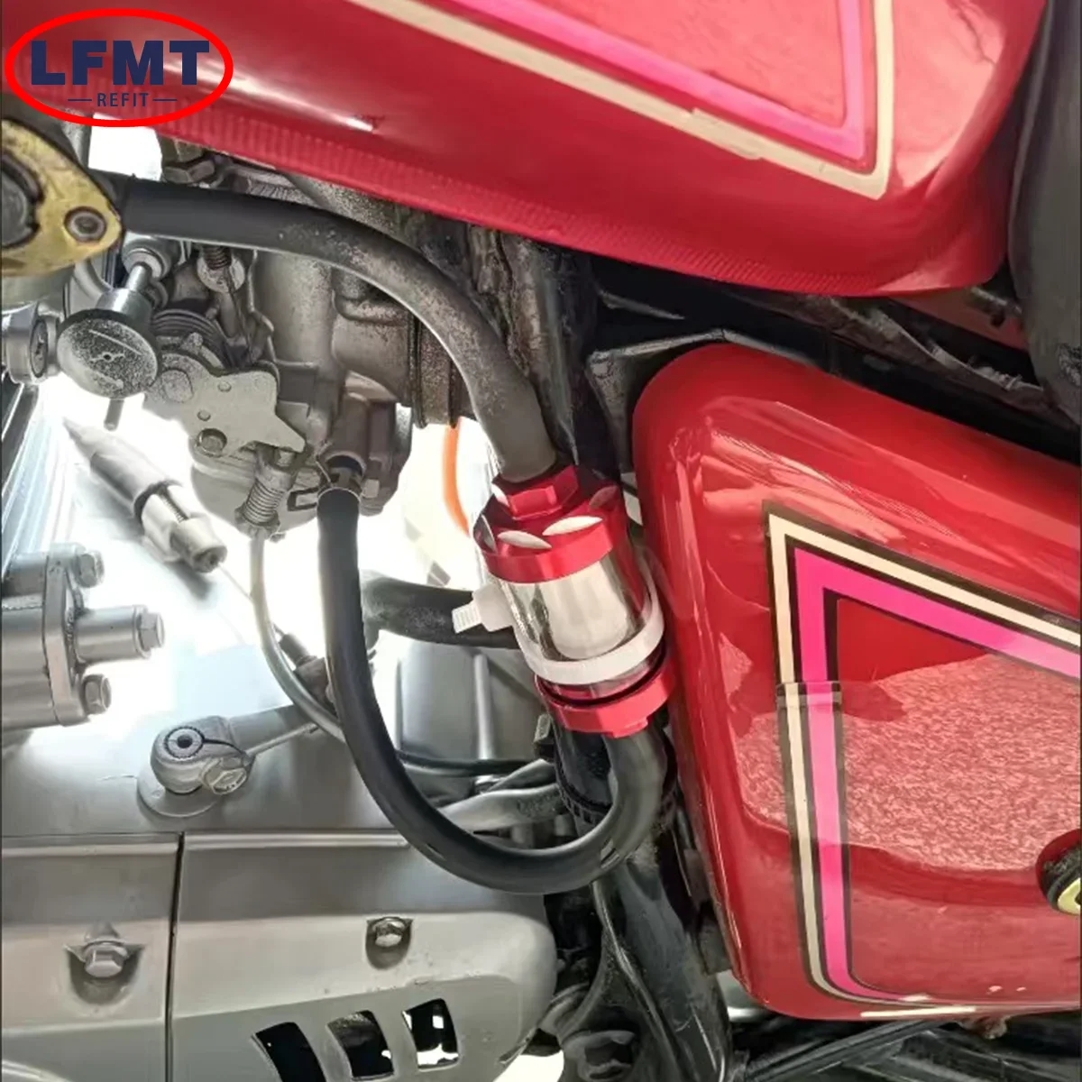 Filtro de aceite de gasolina y combustible de vidrio de aleación de aluminio CNC de 8mm Moto para Dirt Pit Bike 125/140/150/160cc CRF70 90 110 TTR100 110 KLX65