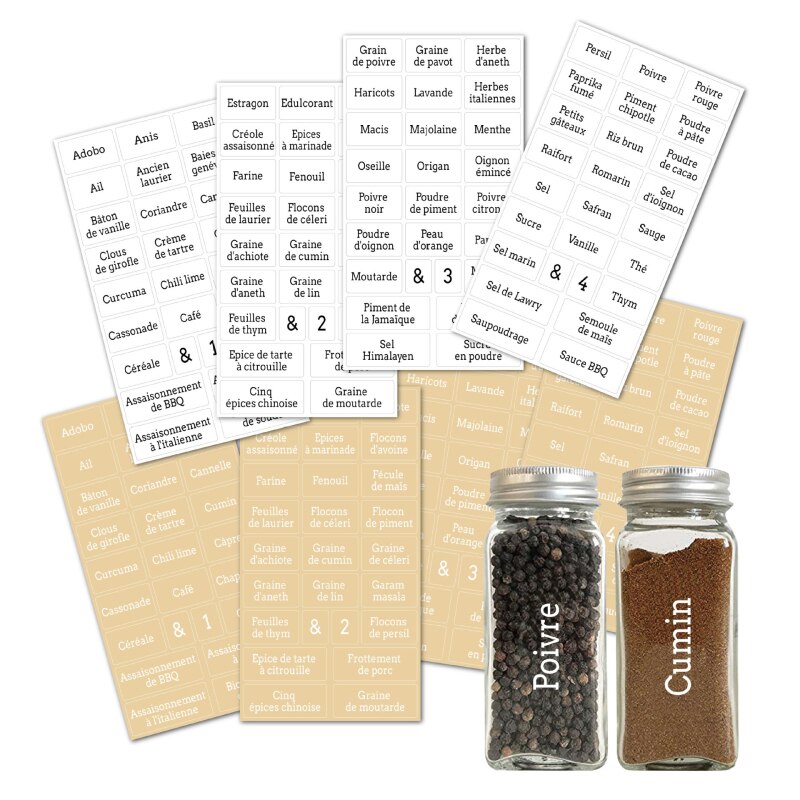 208Pcs French Language Spice Label Sticker Black And White Waterproof Pantry Organizaton Seasoning Jars Labels Kitchen Sticker