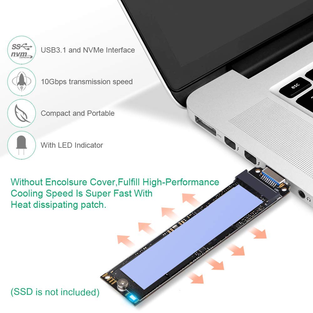 Onvian M.2 NVME adaptador USB 3,1 M-clave M.2 NGFF NVME a USB Tarjeta de alto rendimiento 10 Gbps USB 3,1 Gen 2 Chip puente SSD