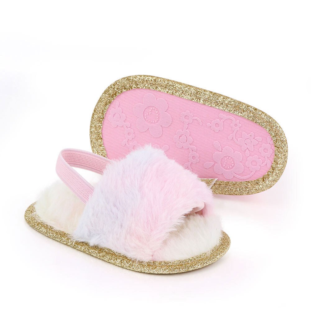 Spædbørn baby piger plys sandaler blød sål imiteret pels flade småbørn prewalker hjemmesko med elastisk bagstrop sko: 2 / 13