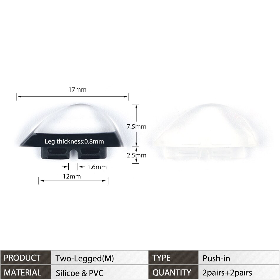 Push-in Glasses Nose Pads Soft Silicone Eyeglasses Nose Piece Anti-Slip Snap-in Nose Bridge Pads for Eye Glasses Sunglasses: M Two-legged(Mix)