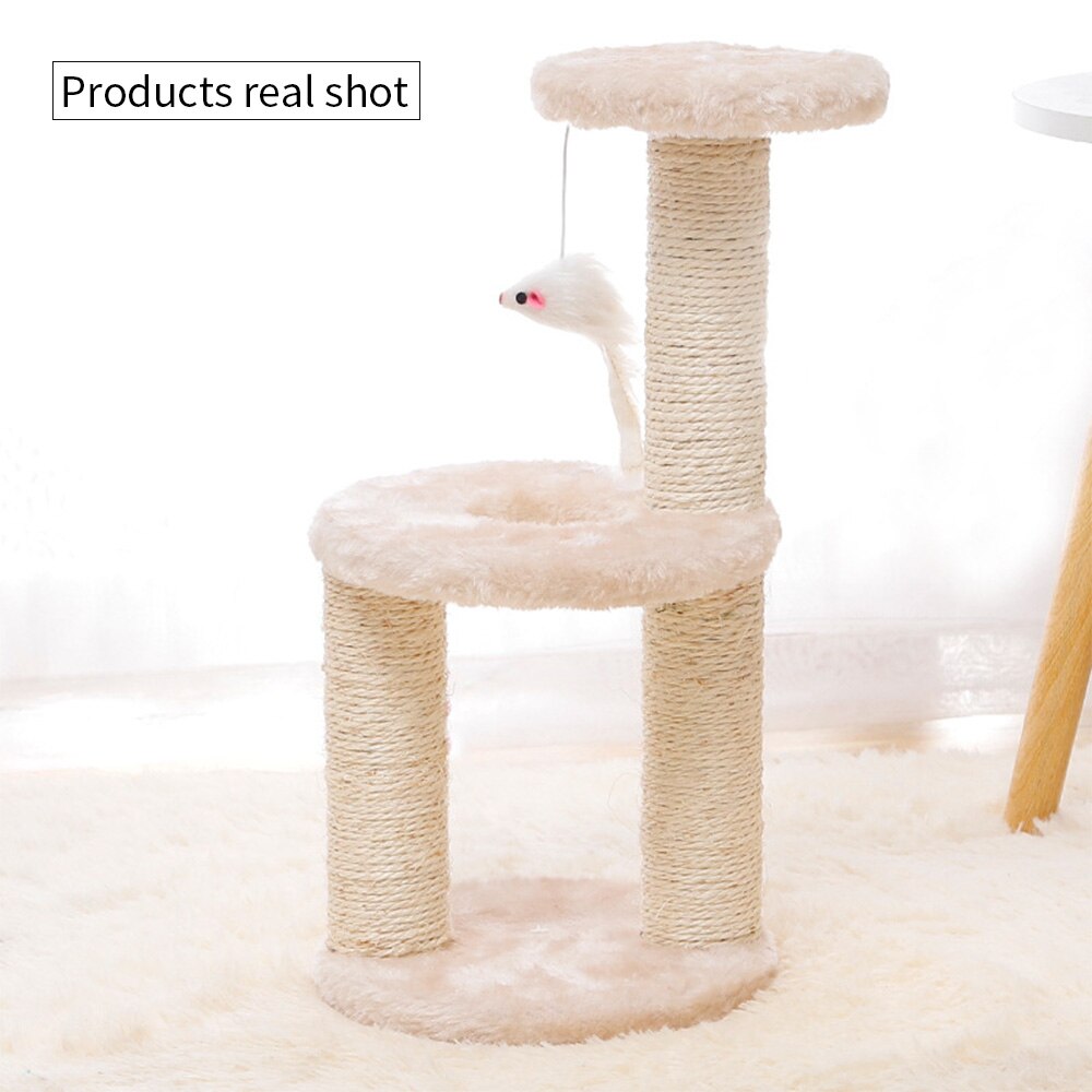 Pet Cat Tree Three layers Climbing Frame with Toy Cat Scratching Wood Posts Cat Scratch Board Jumping Training Furniture Sisal: Beige