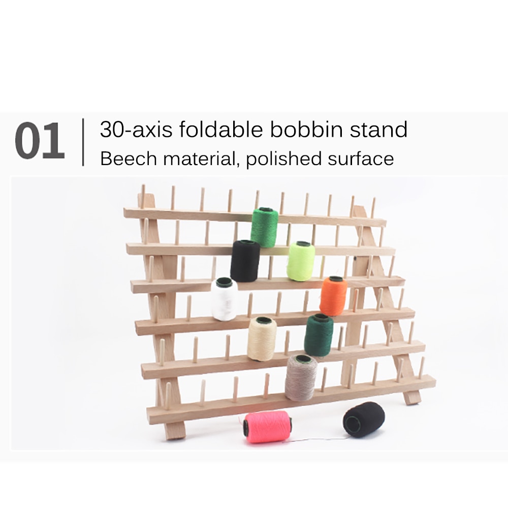Soporte de bobina de madera de 60 ejes, almacenamiento de carrete de bordado de costura, organizador de hilo de madera espacioso para manualidades DIY