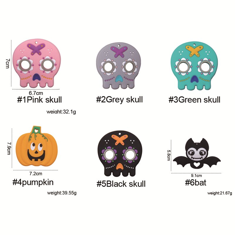 5 sztuk/partia Halloween kształt dyni gryzak ząbkowanie dla dziecka silikonowe BPA jedzenie stopień silikonowe gryzak dla gryzak łańcuch wisiorki
