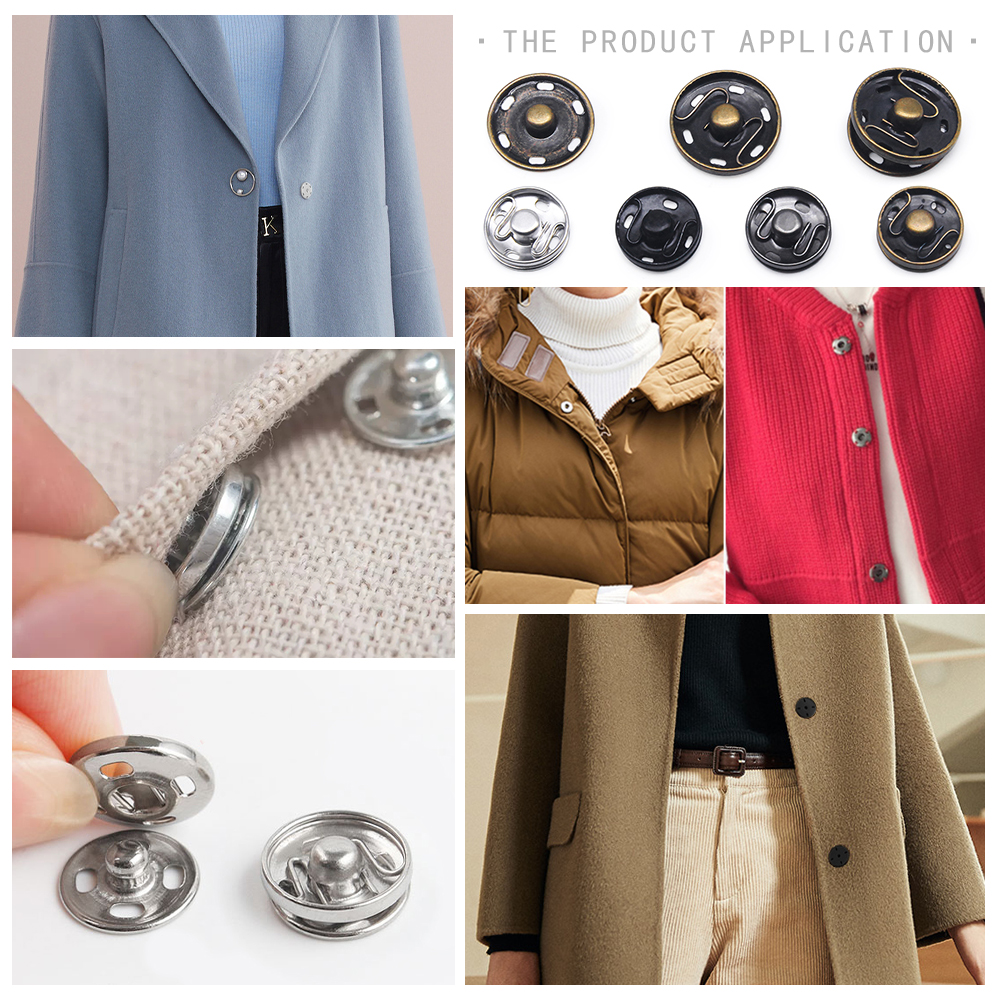 20Sets Black Silver Round Invisible Brass Metal Snap Fasteners Press Button For Shirt Suit Jacket Clasp Garment Accessories DIY