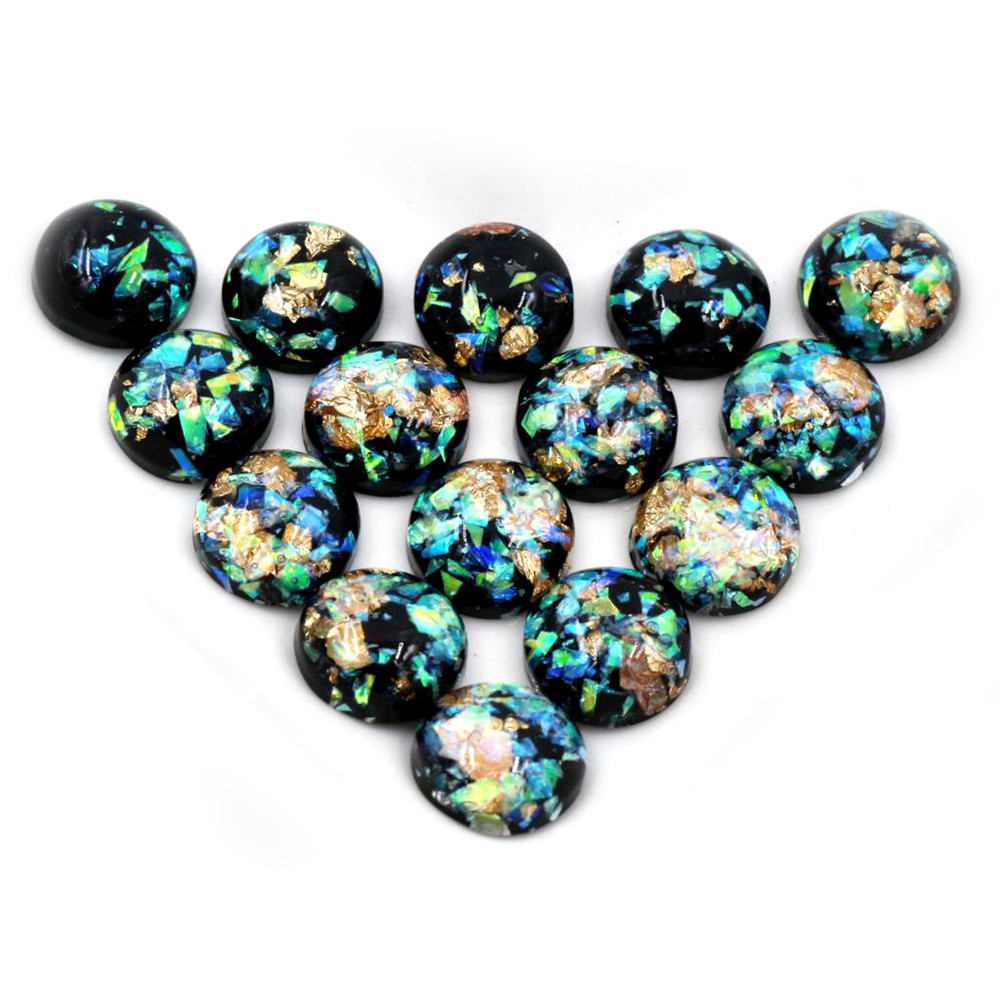 Nowa moda 40 sztuk 8mm 10mm 12mm czarne kolory wbudowane w metalowy folia płaskie tylne żywica Cabochons kamea