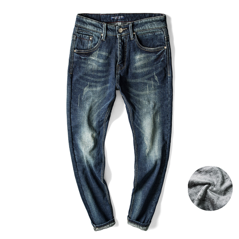 pantalones vaqueros cálidos de invierno para hombre de Denim grueso elástico ajustado Fit azul pantalones de Jean con aislamiento térmico más polar de famoso Hombre Jeans Hombre: 40