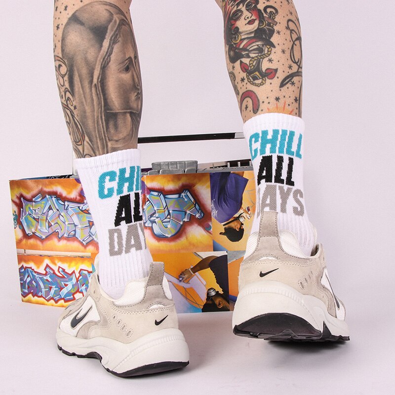 INS Skateboard chill calcetines hombres y mujeres Harajuku algodón street calcetines estilo hip hop basquetbol de hasta la rodilla Calcetines